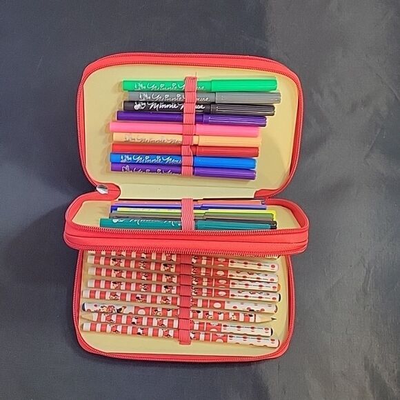 BRAND NEW MINNIE MOUSE WALT DISNEY 3 SECTION PENCIL CASE ORGANIZER - Picture 9 of 11